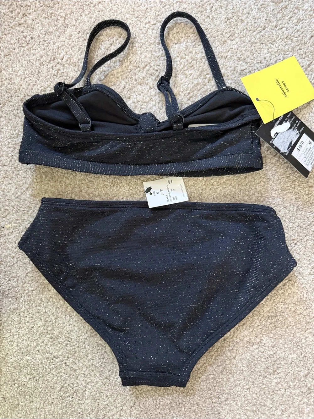 NWT Girls Black Gold Sparkle Knot-Front Two-Piece Swim Set Size Small 6/7